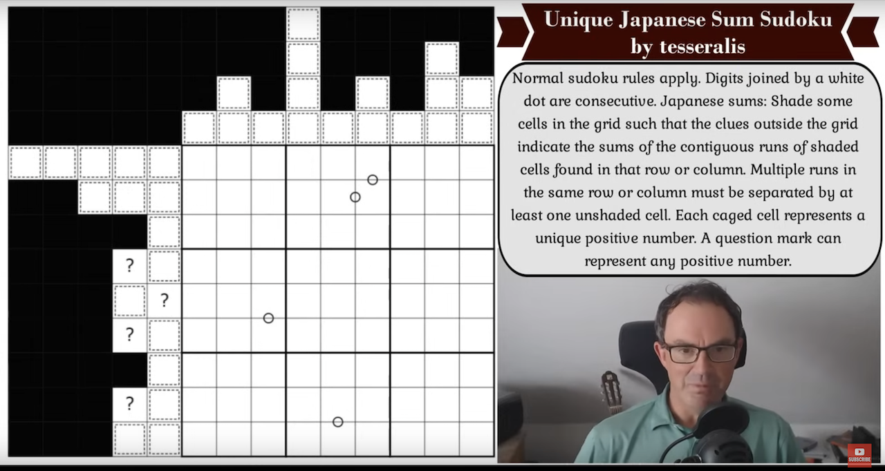 Cracking the Cryptic video of my Sudoku "Unique Japanese Sum Sudoku"